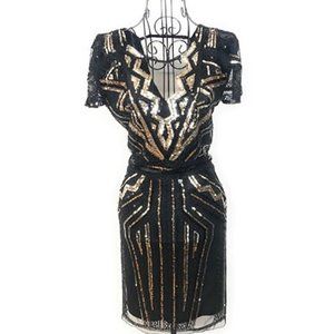 Black Sequined Deep V Neck Dress